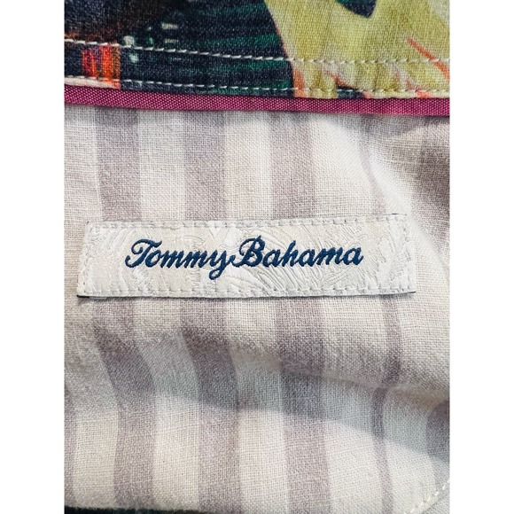 Tommy Bahama Men Linen Blend  Shirt Button Front Closure Floral Palms Print Sz M - Picture 14 of 16